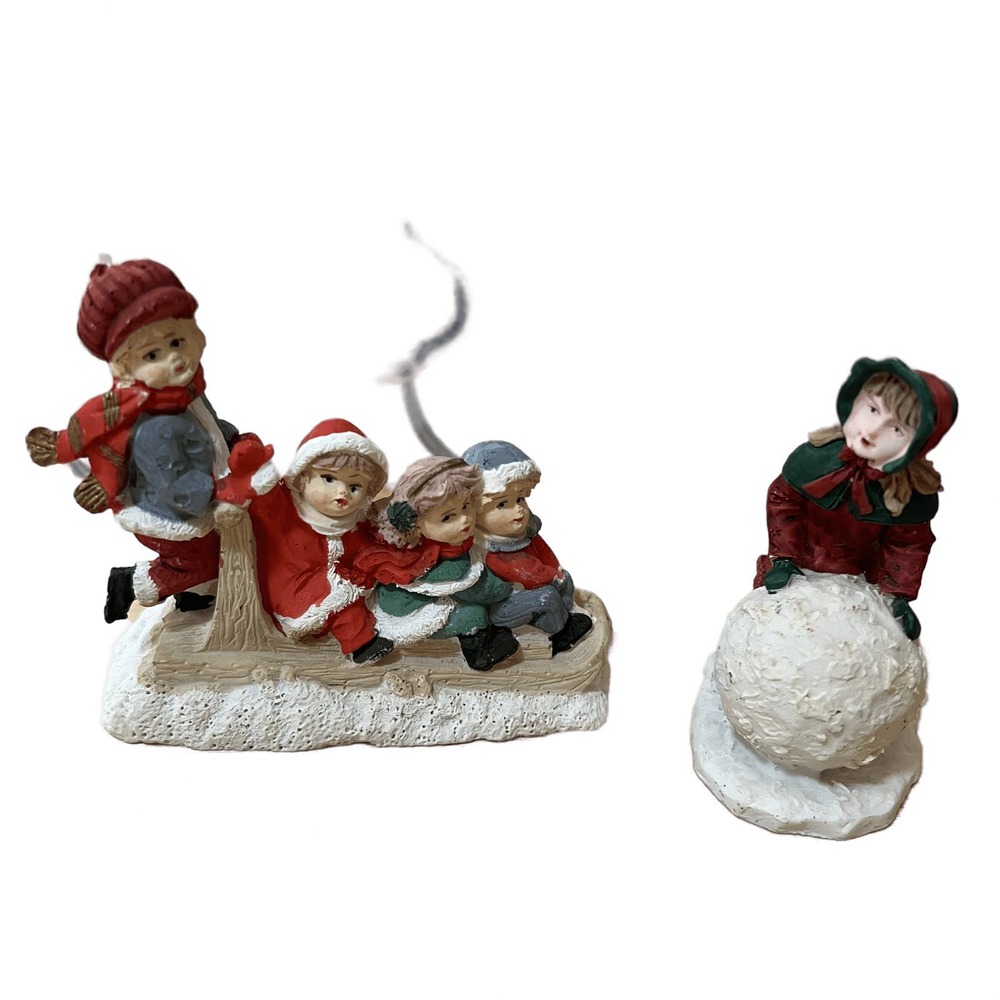 VTG Mervyn's Classic Four Kids Sledding & Christmas Lady With Snowball 1991